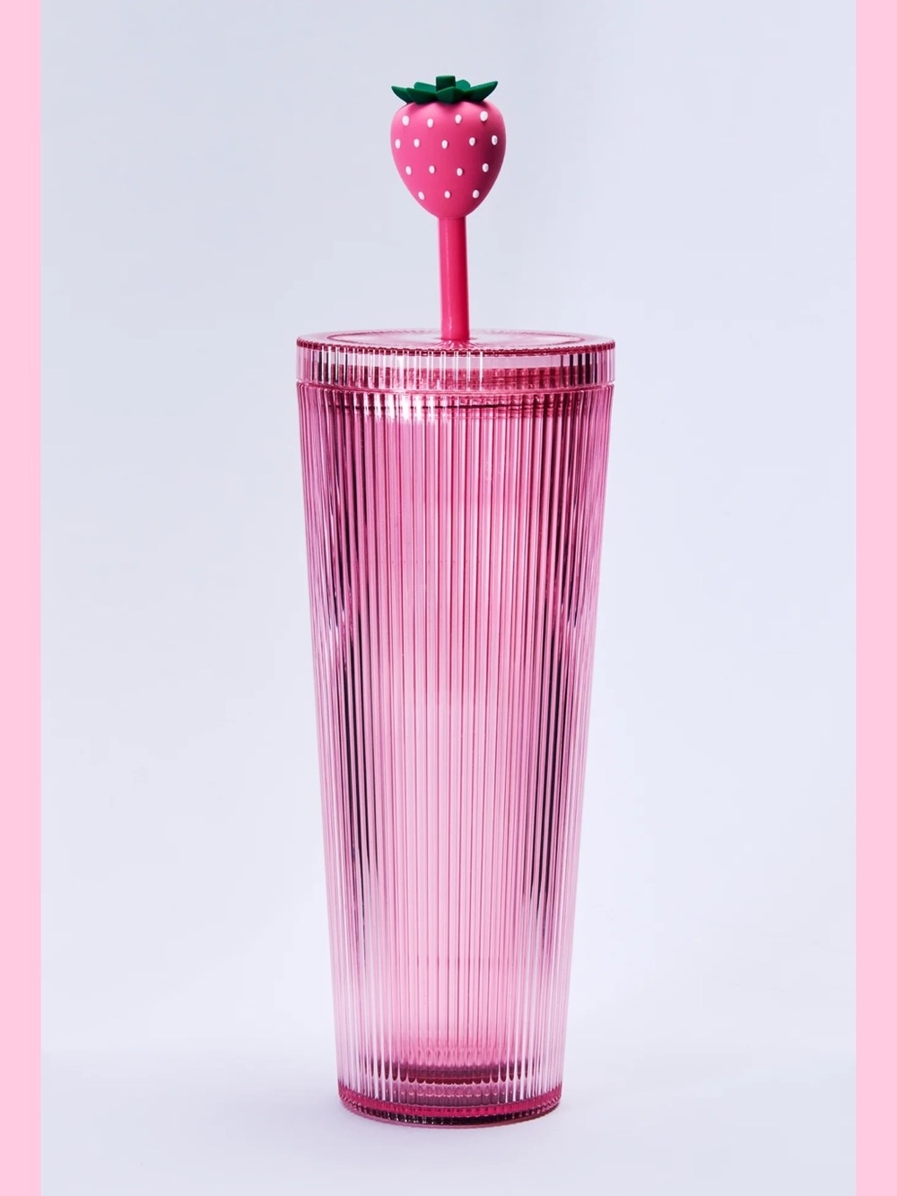 Starbucks Pink Ribbed Tumbler with Strawberry Topper